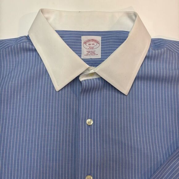Brooks Brothers blue & white dress shirt w/‎ contrast collar & French cuffs C44